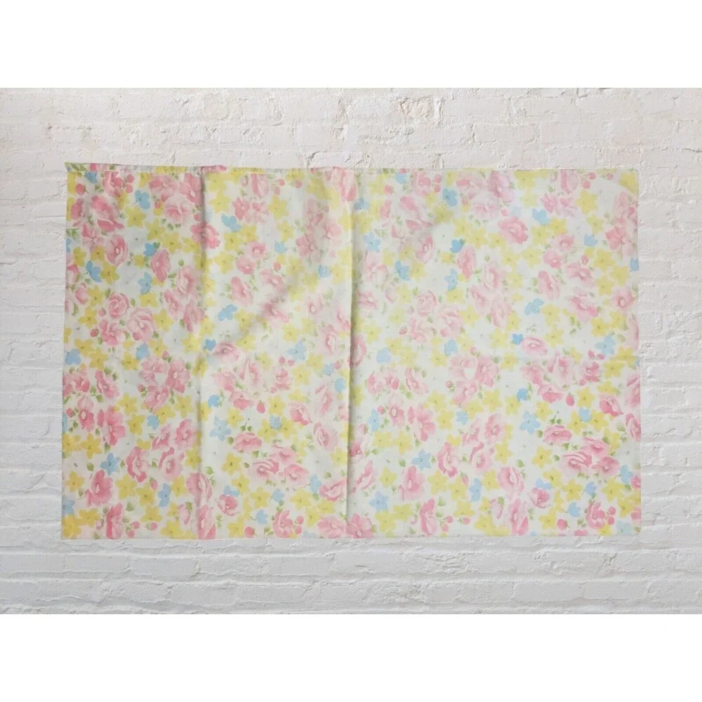 Vtg 80s Cannon Floral Set 2 Standard Pillowcases Pink Yellow Roses MCM Cottage